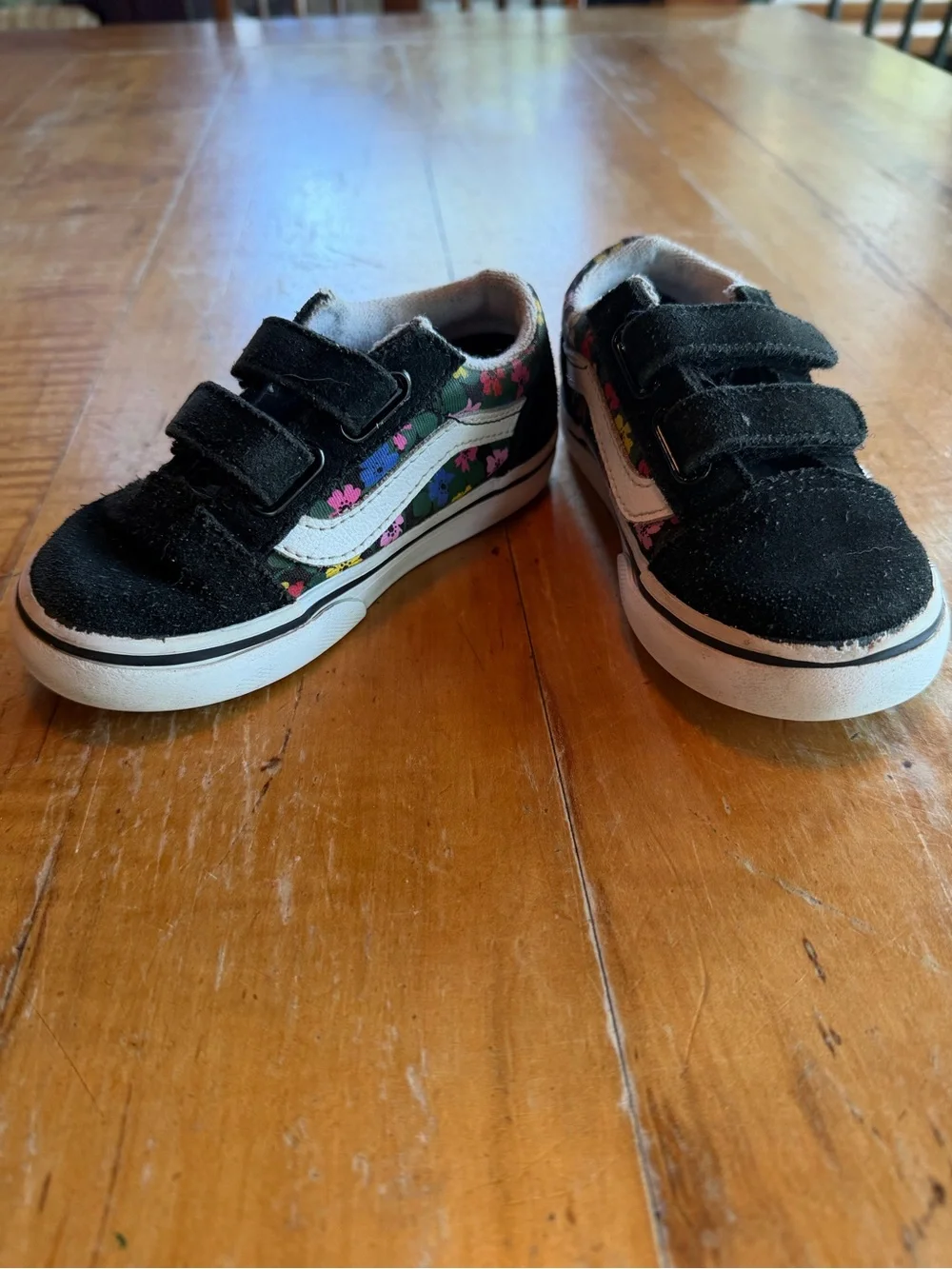 Vans Kids Black Floral Velcro Skate Shoes